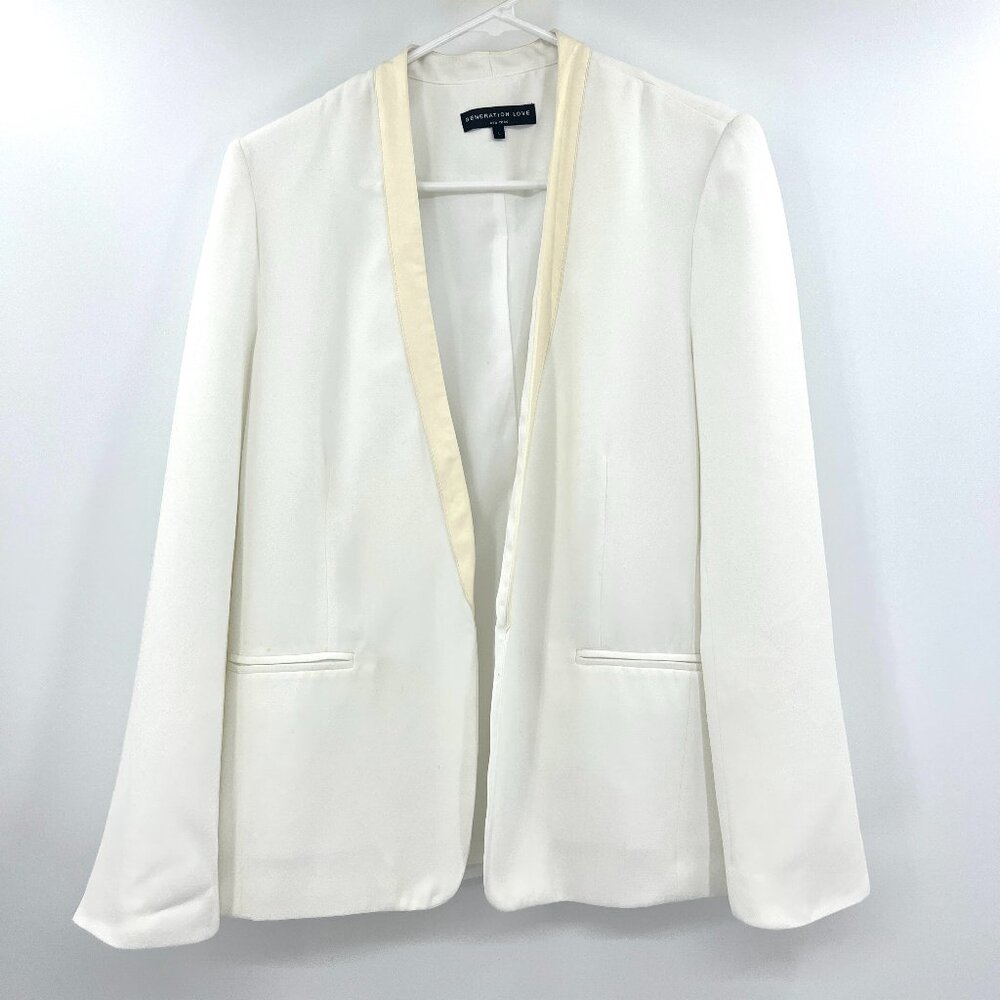 Generation Love White Faux Leather Trim Open Front Blazer Women's Large